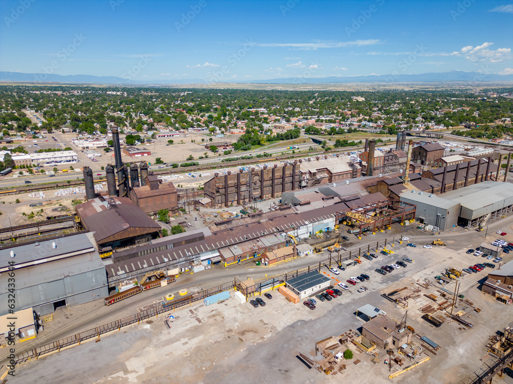 Industrial steel mill plant drone inspection photo
