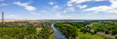 Aerial panoramic photo Pueblo City Park Colorado Summer 2023 Arkansas River