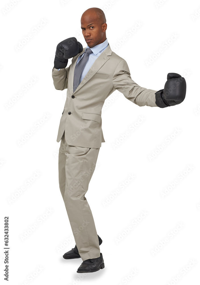 Boxing, professional and portrait of black man with gloves on isolated, png and transparent background. Corporate manager, power fight and serious male person for empowerment, challenge and business Boxing, professional and portrait of black man with gloves on isolated, png and transparent background. Corporate manager, power fight and serious male person for empowerment, challenge and business