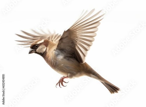 flying bird sparrow isolated on white background, Generative AI
