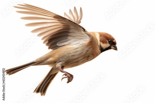 flying  bird sparrow isolated on white background, Generative AI © Colorful Graphics