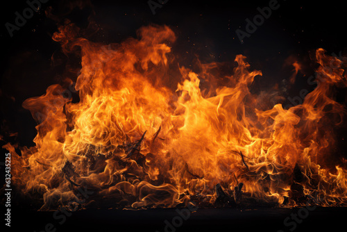 blazing fire on black background