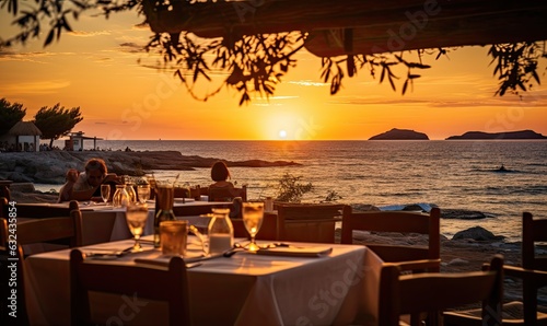Photo of a romantic sunset dining experience at a picturesque restaurant