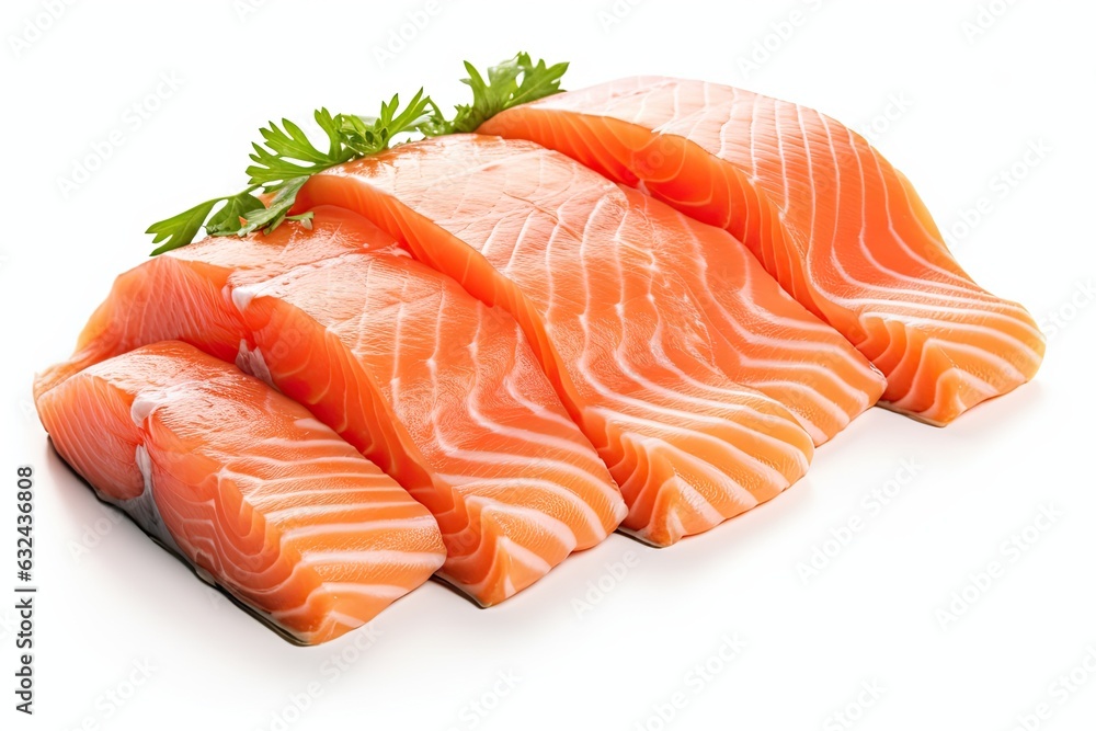 Sliced salmon isolated on white background