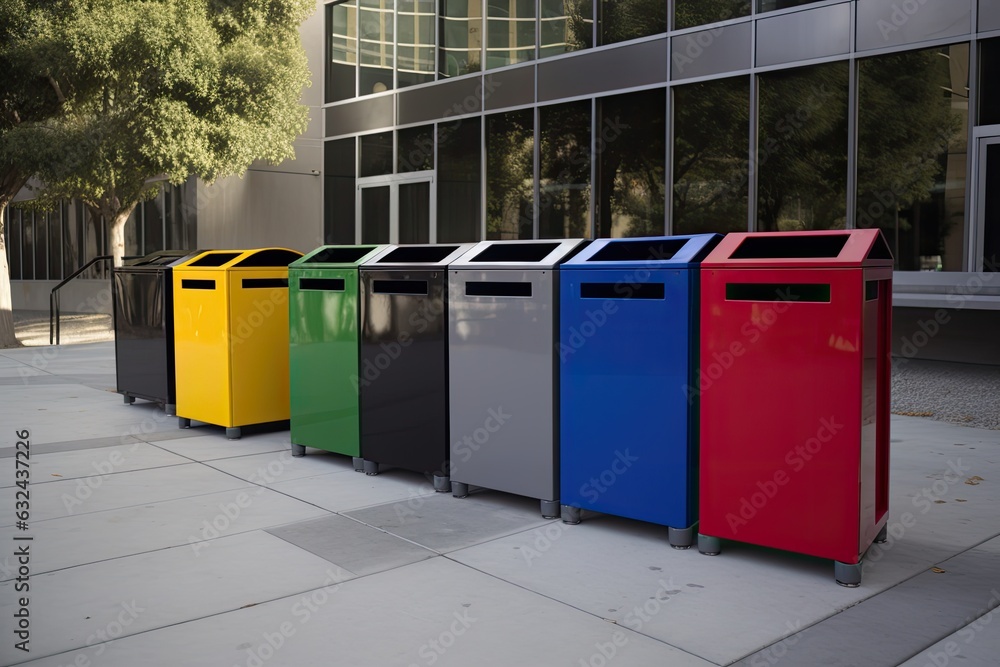 Waste separation bins outdoors. IA generative Waste separation bins outdoors. IA generative