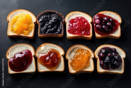 Toast with different types of homemade jam. AI generative