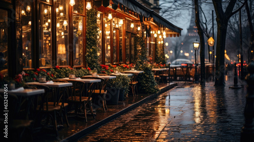 Paris's cozy restaurants and rainy street scenes, capturing the calm and romantic atmosphere of the city. Generative AI © piai