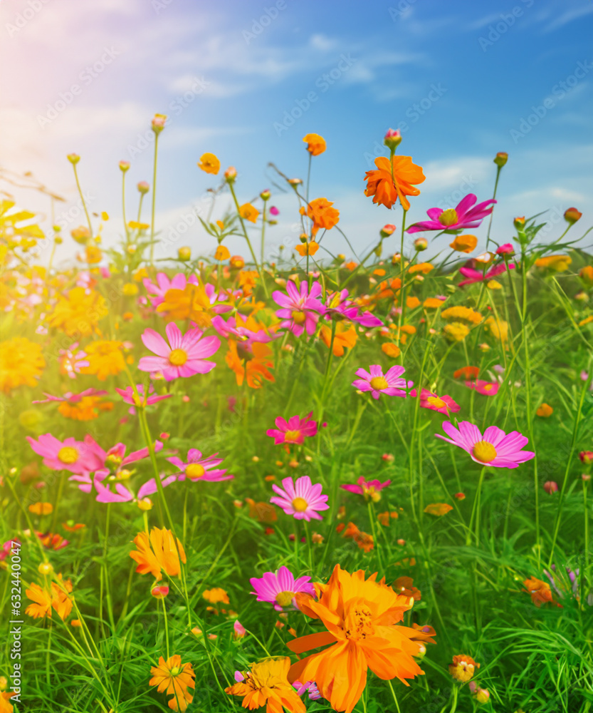 Beautiful cosmos flowers blooming in garden Beautiful cosmos flowers blooming in garden