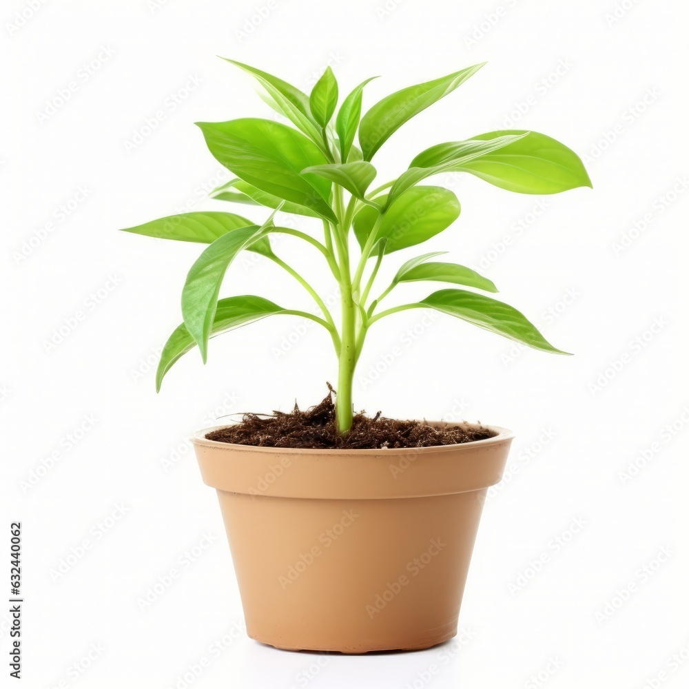 Seedling in pot isolated on white background. Generative AI image Seedling in pot isolated on white background. Generative AI image