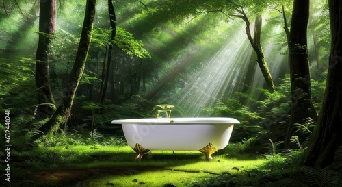 bathtub in the middle of the forest.generative AI