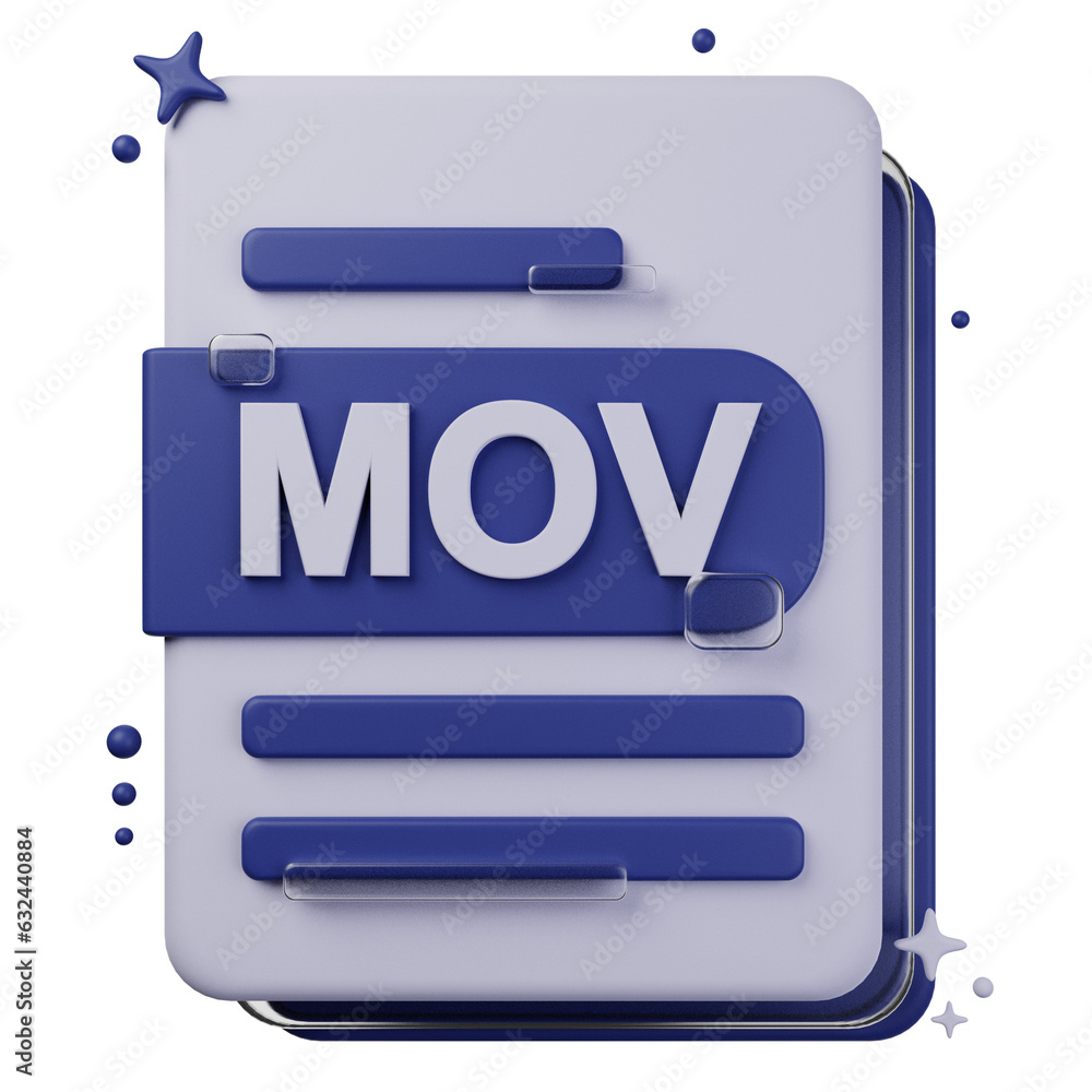 3D illustration of MOV file format. file format 3D concept. 3d rendering 3D illustration of MOV file format. file format 3D concept. 3d rendering