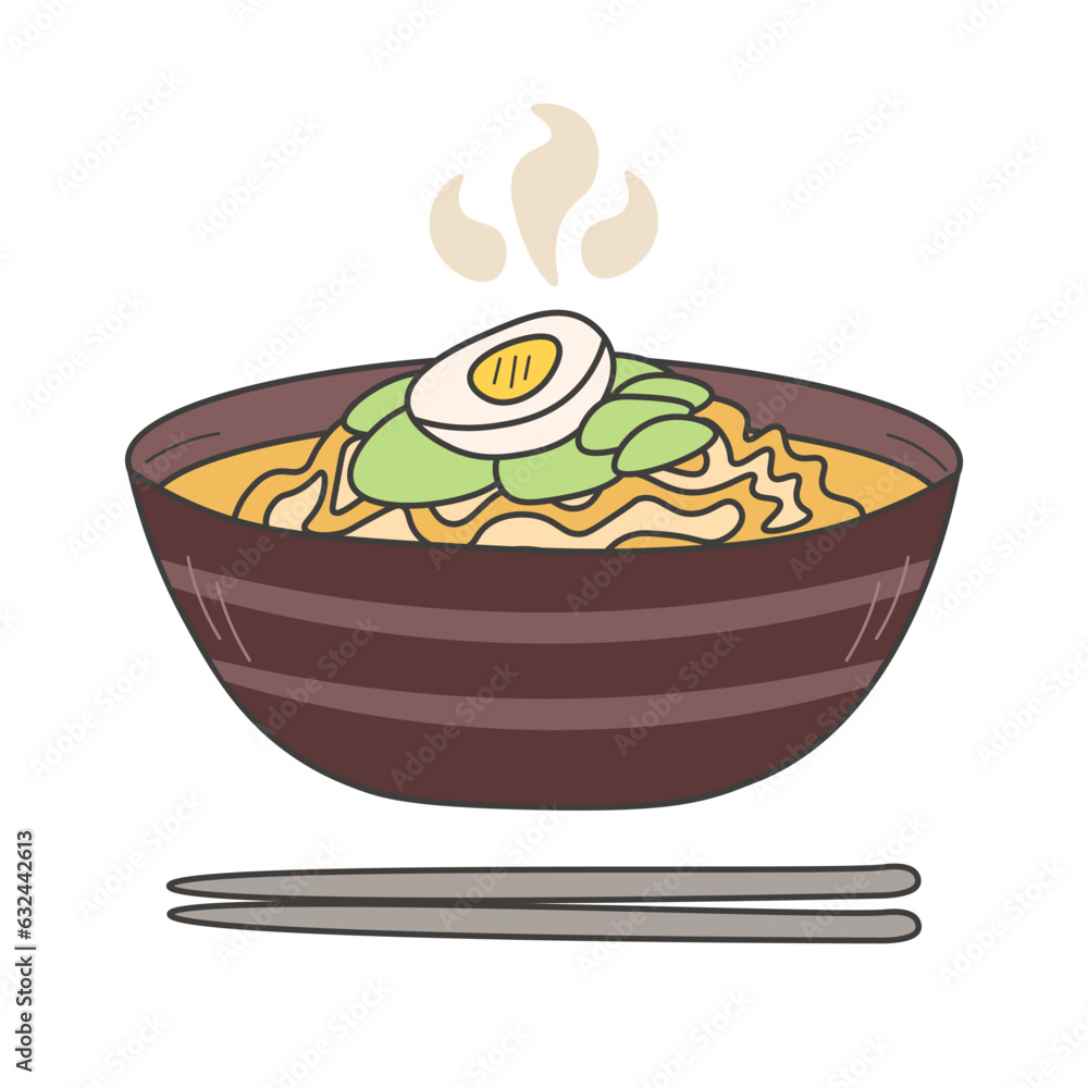 Asian food ramen with chopsticks doodle Asian food ramen with chopsticks doodle