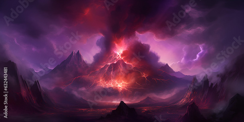 A purple and purple storm cloud with a mountain, Majestic Purple Skies: Storm Clouds Over Mountain Landscape © Muhammad