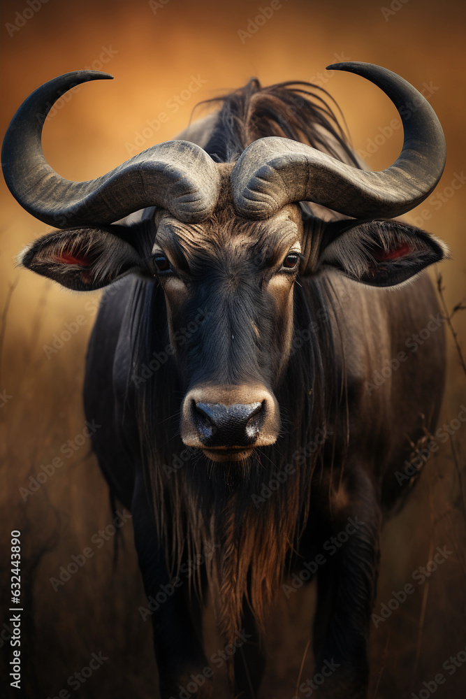 Wildebeest Gnu in the Savannah Showing its Vigilance. Majestic Portrait. Wildlife Animal. Generative ai Wildebeest Gnu in the Savannah Showing its Vigilance. Majestic Portrait. Wildlife Animal. Generative ai