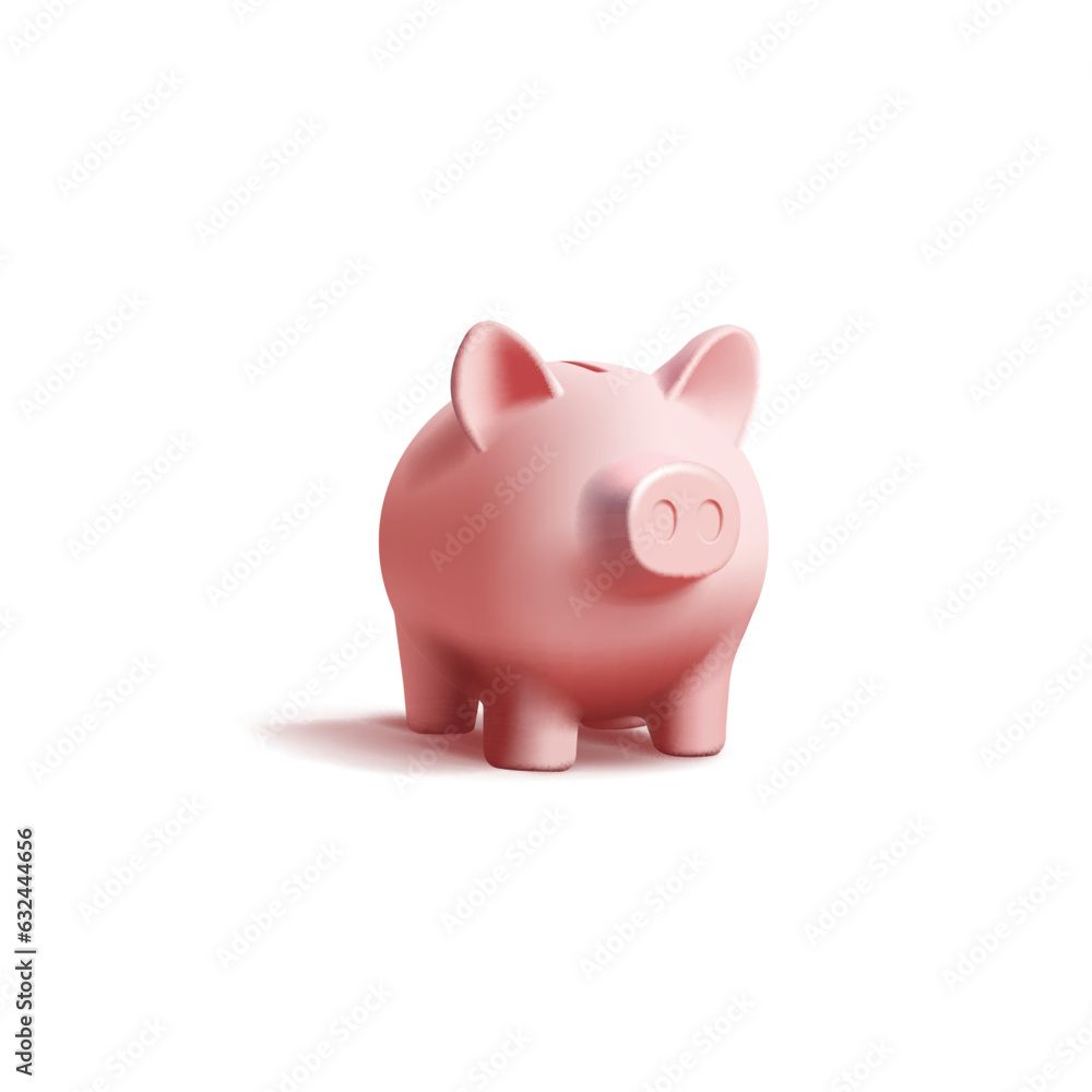 Pink piggy bank 3d render realistic vector illustration, deposit digital icon
