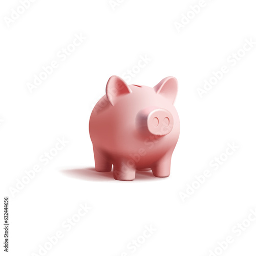 Pink piggy bank 3d render realistic vector illustration, deposit digital icon