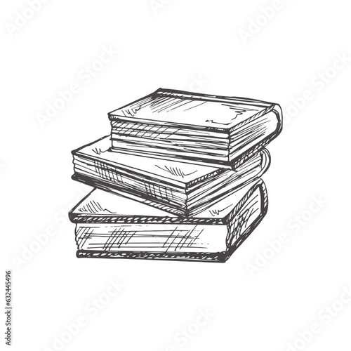 Vector hand-drawn school and office tools Illustration. Detailed retro style books sketch. Vintage sketch element. Back to School.