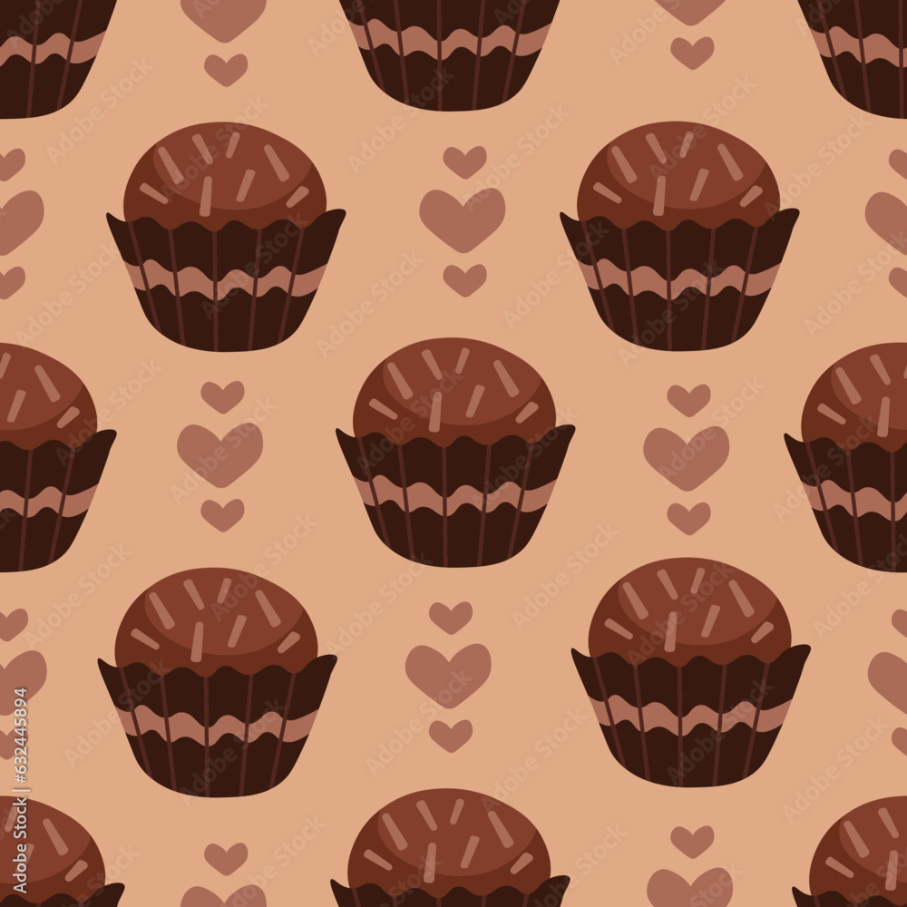 Obraz premium Chocolate candy confectionery seamless pattern with hearts