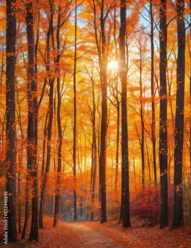 Watercolor painting golden orange forest in spring beautiful colors.generative AI © 2D_Jungle