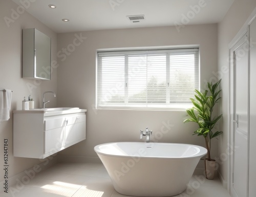 A bathtub inside a shower room in a luxury building in the middle of the city.