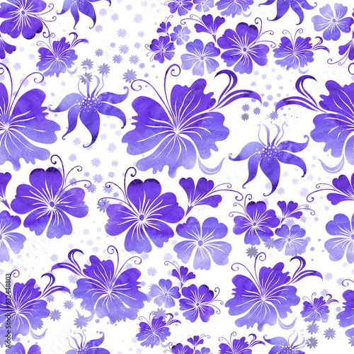 Secluded garden floral pattern. Watercolor illustration