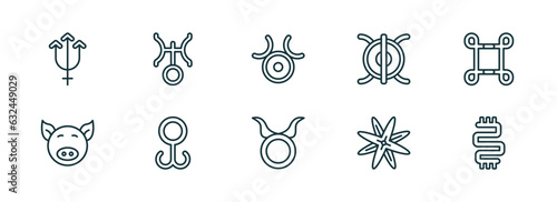 set of 10 linear icons from zodiac concept. outline icons such as neptune, uranus, zinc, taurus, abundance, toughness vector
