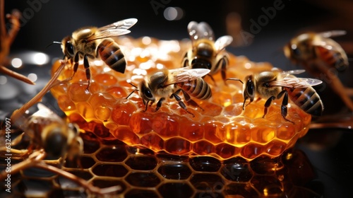 Some bees working inside a panel making honey. © Ramon Grosso