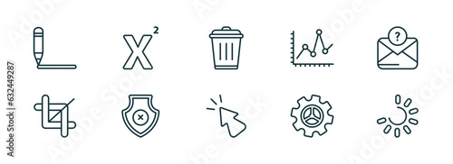 set of 10 linear icons from user interface concept. outline icons such as gross pencil, superscript, trash bin, cursor arrow, tings, loading process vector