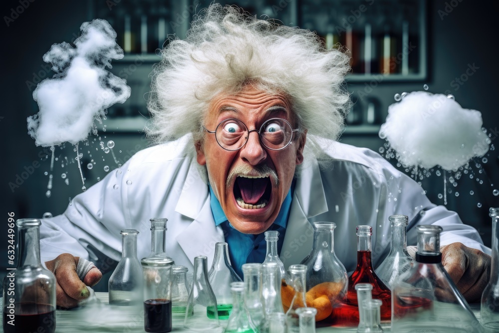Funny crazy scientist. Generative AI Funny crazy scientist. Generative AI