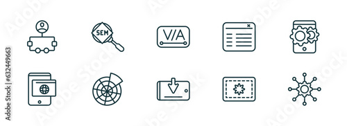set of 10 linear icons from technology concept. outline icons such as user flow, search engine marketing, kerning, receive, , frameworks vector