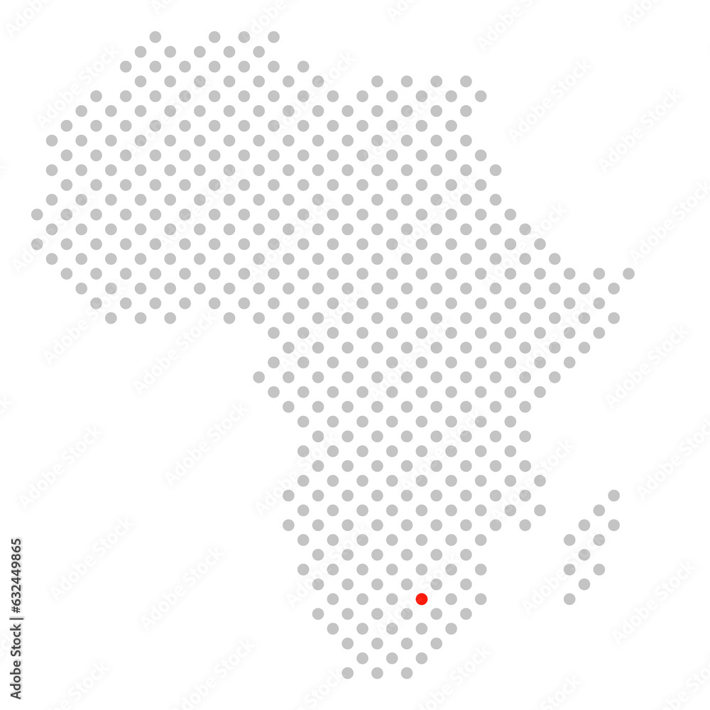 Johannesburg in Südafrika: Afrikakarte aus grauen Punkten mit roter Markierung