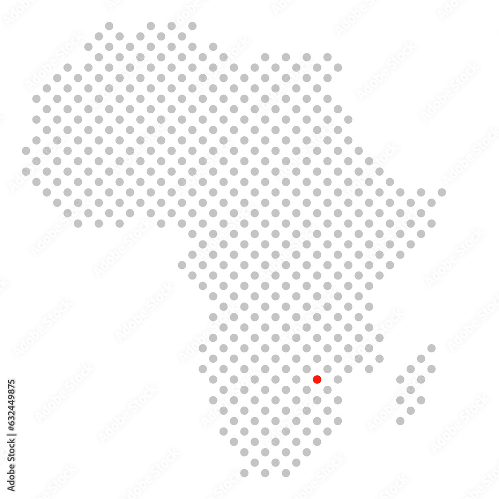 Simbabwe in Südafrika: Afrikakarte aus grauen Punkten mit roter Markierung
