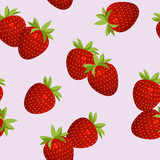 Bright seamless pattern with red ripe strawberries. Repeating background with berries. Vector print.