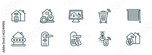 set of 10 linear icons from smart home concept. outline icons such as access, home automation, meter, door key, illumination, voice control vector