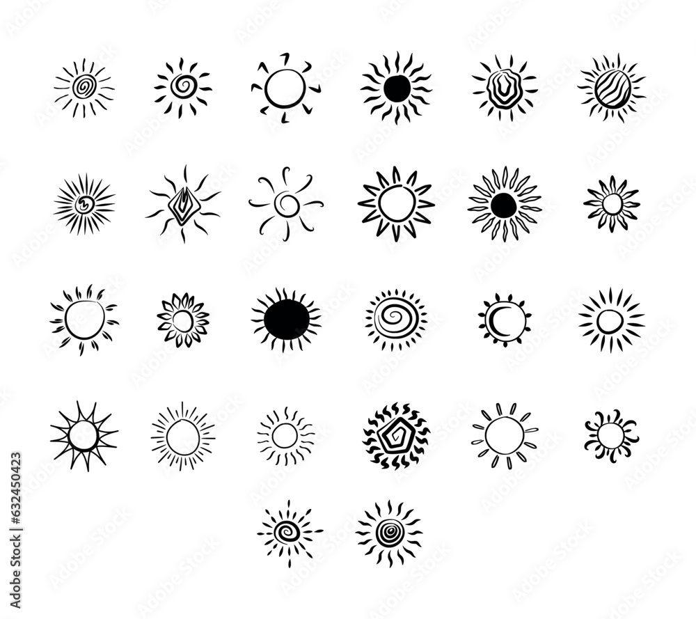 Vector different sun and moon sets. Elements template for posters, prints, patterns, illustrations and logos.