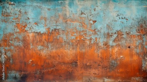 Rusty metal plate with chipped paint creating a grunge effect.