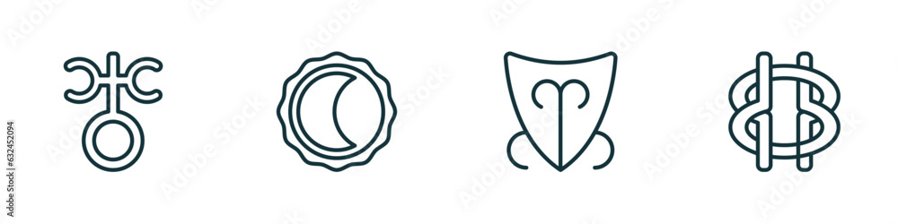 set of 4 linear icons from zodiac concept. outline icons included antimony, wax, devotion, wisdom vector set of 4 linear icons from zodiac concept. outline icons included antimony, wax, devotion, wisdom vector