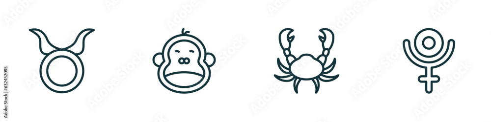 set of 4 linear icons from zodiac concept. outline icons included taurus, year, cancer, pluto vector set of 4 linear icons from zodiac concept. outline icons included taurus, year, cancer, pluto vector