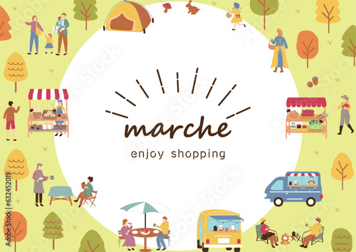 マルシェ　休日のマーケットで楽しむ人々