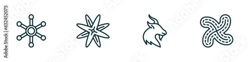 set of 4 linear icons from zodiac concept. outline icons included gods shield, abundance, capricorn, loyalty vector