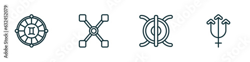 set of 4 linear icons from zodiac concept. outline icons included time changes, gods guidance, perseverance, neptune vector