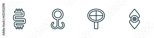 set of 4 linear icons from zodiac concept. outline icons included toughness, lethargy, wood, divinity vector