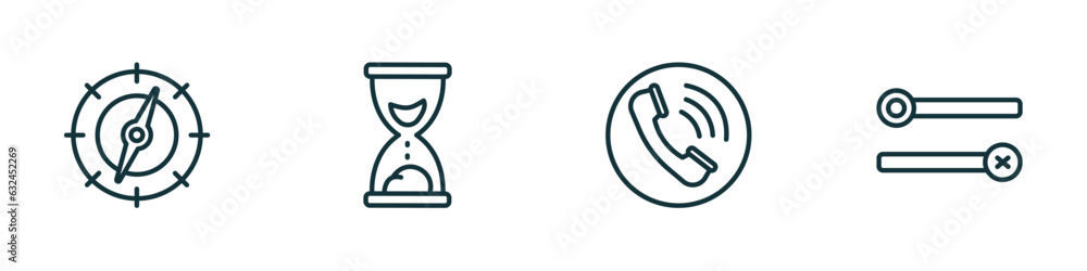 set of 4 linear icons from user interface concept. outline icons included navigator, sand clock, telephone call, desativated vector set of 4 linear icons from user interface concept. outline icons included navigator, sand clock, telephone call, desativated vector