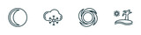 set of 4 linear icons from weather concept. outline icons included waning moon, snow cloud, hurricane, subtropical climate vector