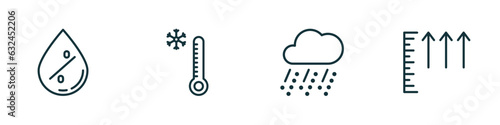 set of 4 linear icons from weather concept. outline icons included humidity, cold, hailstorm, atmospheric pressure vector