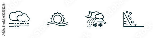 set of 4 linear icons from weather concept. outline icons included mist, haze, meteorology, fall vector