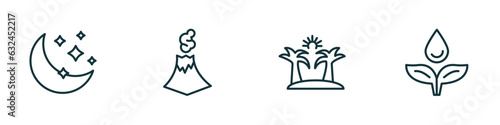 set of 4 linear icons from weather concept. outline icons included twilight, eruption, summer, dew vector