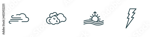 set of 4 linear icons from weather concept. outline icons included gust, altostratus, aurora, lightning vector