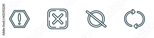 set of 4 linear icons from user interface concept. outline icons included exclamation button, cancel, forbbiden, reload vector