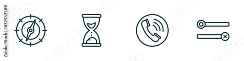 set of 4 linear icons from user interface concept. outline icons included navigator, sand clock, telephone call, desativated vector